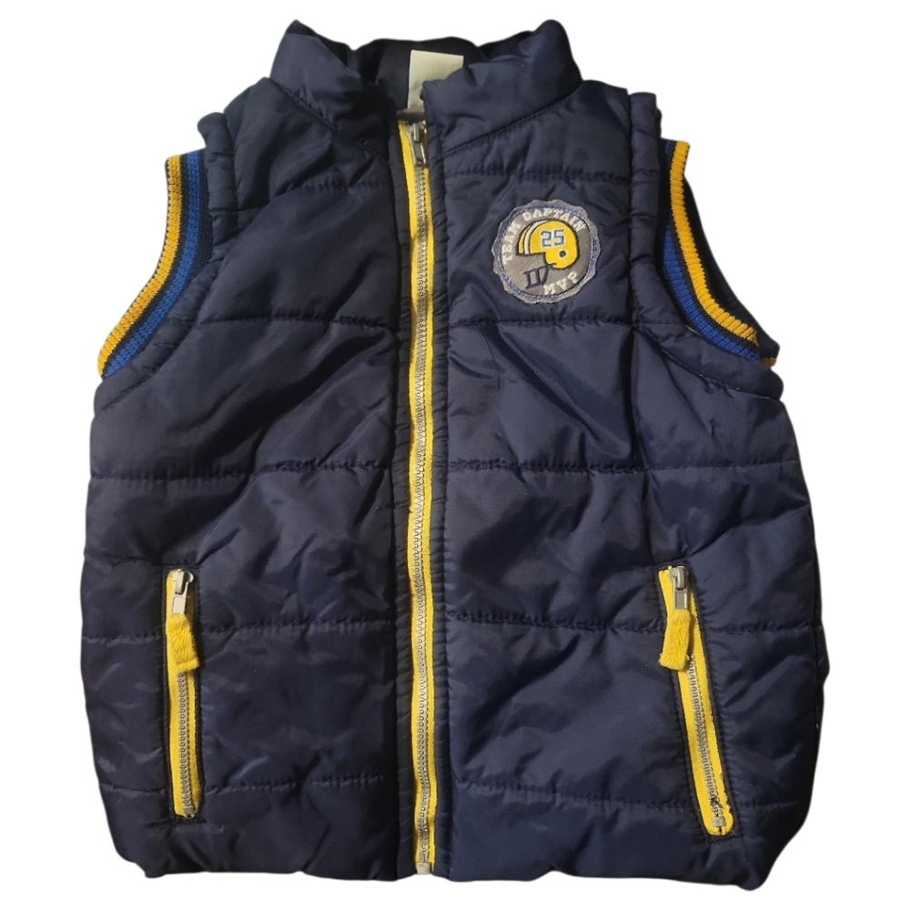 Vtg Boy's Toddler Baby Togs Blue Winter Puffer Lined Vest 4T Football Chaptain
